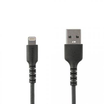 StarTech.com Câble USB-A vers Lightning Noir Robuste 1m - Câble de Charge/Synchronisation de Type A vers Lightning en Fibre Aramide -  iPad/iPhone 12 - Certifié Apple MFi (RUSBLTMM1MB) - Câble Lightning - USB mâle droit pour Lightning mâle droit - 1 m - d 