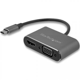 StarTech.com Adaptateur multiport AV numérique USB-C - VGA et HDMI 4K 30 Hz - Gris sidéral - Câble intégré - CDP2HDVGA - Adaptateur vidéo externe - IT6222 - USB-C - HDMI, VGA - gris sidéral 