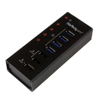 StarTech.com Hub USB 3.0 Alimenté de 4 ports avec Station de Recharge de 3 ports USB (2 x 1A, 1 x 2A) - Boîtier en Métal à Fixation Murale - Concentrateur (hub) - 4 x SuperSpeed USB 3.0 - de bureau - pour P/N: PEXUSB3S3GE, SVA12M5NA, USB312SAT3CB, USB315C 