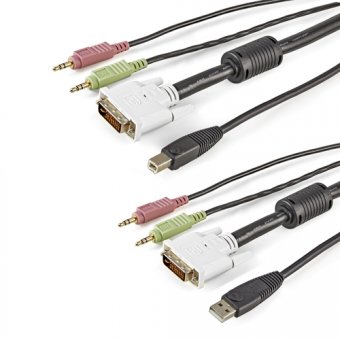 StarTech.com Câble KVM de 1.80m USB DVI 4 en 1 avec Prises Audio et Micro - 4x 3.5 mm Mâle - 2x DVI-I Mâle - 1x USB A Mâle - 1x USB B Mâle - Rallonge de câble de clavier / vidéo / souris / audio - USB, mini-phone stereo 3.5 mm, DVI-I pour mini-phone stere 