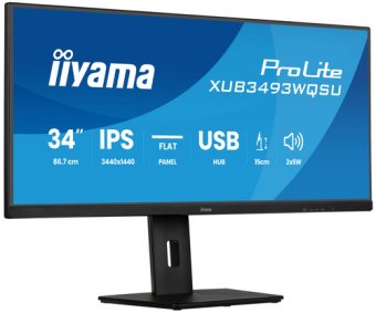 iiyama ProLite XUB3493WQSU-B6 - Écran LED - 34" - 3440 x 1440 UWQHD @ 120 Hz - IPS - 400 cd/m² - 1000:1 - 1 ms - 2xHDMI, DisplayPort - haut-parleurs - noir mat 