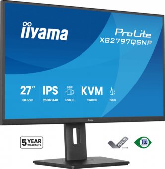 iiyama ProLite XB2797QSNP-B1 - Écran LED - 27" - 2560 x 1440 QHD @ 75 Hz - IPS - 350 cd/m² - 1000:1 - 1 ms - HDMI, DisplayPort, USB-C - haut-parleurs - noir, mat 