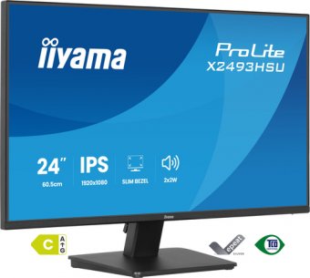 iiyama ProLite X2493HSU-B1 - Écran LED - 24" (23.8" visualisable) - 1920 x 1080 Full HD (1080p) @ 120 Hz - IPS - 350 cd/m² - 1500:1 - 1 ms - HDMI, DisplayPort - haut-parleurs - noir, mat 