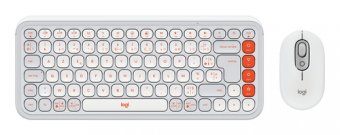 Logitech POP Icon Combo - Ensemble clavier et souris - sans fil - Bluetooth LE - AZERTY - Français - blanc cassé, orange 
