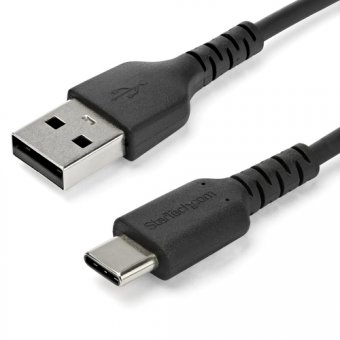 StarTech Câble de Chargement 1m USB A vers USB C - Cordon USB 2.0 vers USB-C à Charge/Synchronisation Rapides - Gaine TPE en Fibre Aramide M/M 3A Noir - Samsung S10/iPad Pro/Pixel (RUSB2AC1MB) - Câble USB - USB (M) droit pour USB-C (M) droit - Thunderbolt 