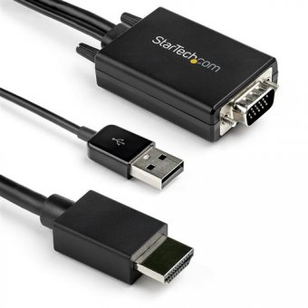 StarTech.com Câble adaptateur VGA vers HDMI - 2 m - 1080p - Audio USB - Câble adaptateur - USB, HD-15 (VGA) mâle pour HDMI mâle - 2 m - noir - actif, support 1080p, alimentation USB + audio 