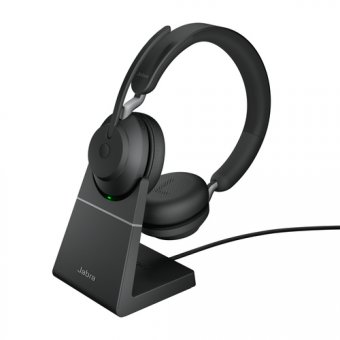 Jabra Evolve2 65 UC Stereo - Micro-casque - sur-oreille - Bluetooth - sans fil - USB-A - isolation acoustique - noir - avec support de chargement 