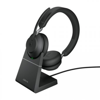 Jabra Evolve2 65 MS Stereo - Micro-casque - sur-oreille - Bluetooth - sans fil - USB-C - isolation acoustique - noir - avec support de chargement - Certifié pour Microsoft Teams 