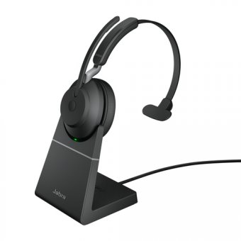 Jabra Evolve2 65 UC Mono - Micro-casque - sur-oreille - convertible - Bluetooth - sans fil - USB-A - isolation acoustique - noir - avec support de chargement 