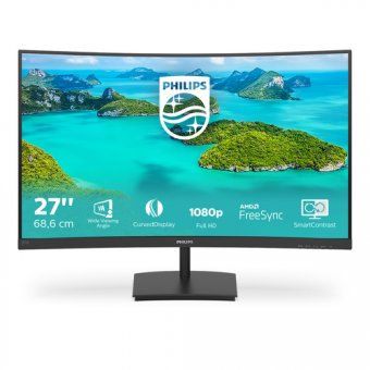 Philips E-line 271E1SCA - Écran LED - incurvé - 27" - 1920 x 1080 Full HD (1080p) @ 75 Hz - VA - 250 cd/m² - 3000:1 - 4 ms - HDMI, VGA - haut-parleurs - noir texturé 