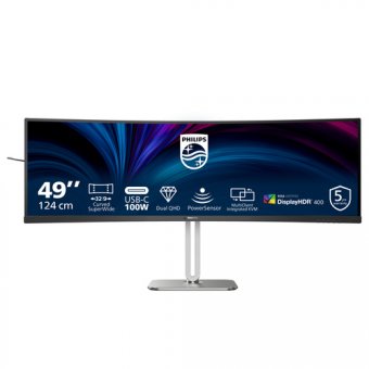 Philips 49B2U5900C - Écran LED - incurvé - 49" (48.8" visualisable) - 5120 x 1440 Dual Quad HD @ 75 Hz - VA - 400 cd/m² - 3000:1 - DisplayHDR 400 - 2xHDMI, DisplayPort, USB-C - haut-parleurs - argent, Charbon 