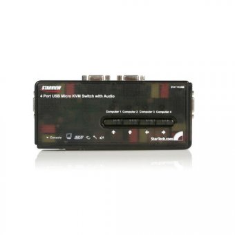 StarTech.com Switch KVM USB VGA à 4 ports avec câbles - Kit commutateur écran clavier souris - Noir - Commutateur écran-clavier-souris/audio - 4 x KVM / audio - 1 utilisateur local - de bureau 