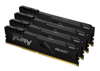 Kingston FURY Beast - DDR4 - kit - 64 Go: 4 x 16 Go - DIMM 288 broches - 3600 MT/s / PC4-28800 - CL18 - 1.35 V - mémoire sans tampon - non ECC - noir 