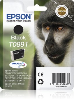 Epson T0891 - Noir - original - emballage coque avec alarme radioélectrique/ acoustique - cartouche d'encre - pour Stylus S21, SX110, SX115, SX210, SX215, SX218, SX400, SX410, SX415, Stylus Office BX300 