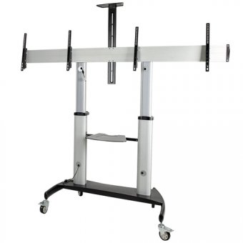 Dual TV Cart, 60in VESA TVs up to 50kg/110lb each, Height Adjustable Mobile Display Mount/Cart, Rolling TV Cart on Wheels 