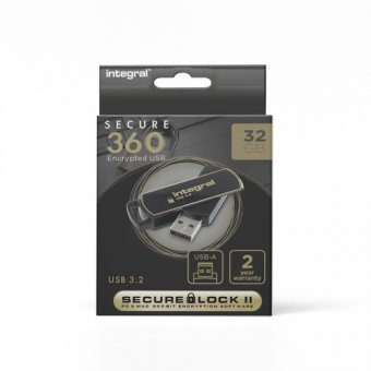 Integral Secure 360 - Clé USB - 32 Go - USB 3.0 - Noir élégant 