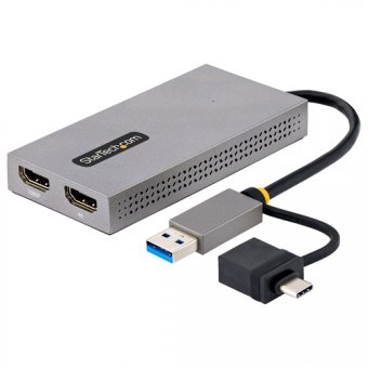 StarTech.com Adaptateur USB vers Double HDMI, USB A/C, 1x4K30Hz/1x1080p - Adaptateur vidéo - USB type A, USB-C mâle pour 2 x 19 pin HDMI Type A femelle - gris - support 4K 