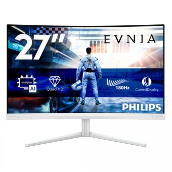 Philips Evnia 5000 27M2C5501 - Écran LED - jeux - incurvé - 27" - 2560 x 1440 QHD @ 180 Hz - Fast VA - 5000:1 - HDR10 - 0.5 ms - 2xHDMI, DisplayPort - blanc 