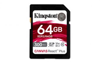 Kingston Canvas React Plus - Carte mémoire flash - 64 Go - Video Class V90 / UHS-II U3 / Class10 - SDXC UHS-II 