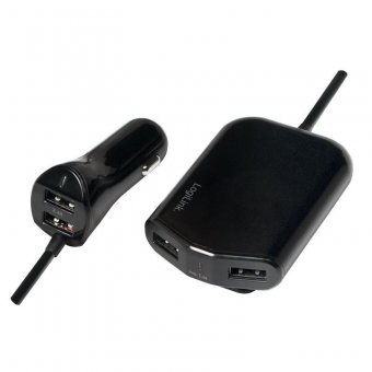 LogiLink USB Car Charger2+2-Port24W  black 