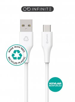 eSTUFF INFINITE USB-C to USB-A Cable  1m White. Recycled Plastic. 