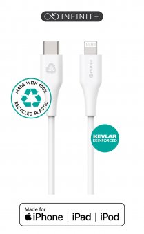 eSTUFF INFINITE USB-C to Lightning  Cable MFI 1m White. Recycled 
