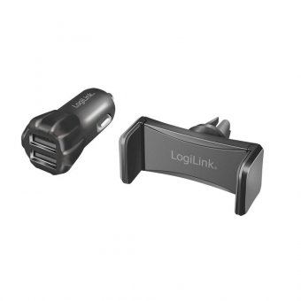 LogiLink USB Car Charger Set, 2port  Charger + holder 