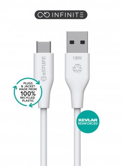 eSTUFF INFINITE (GRS) USB-C to USB-A  Cable 2m White. Recycled 