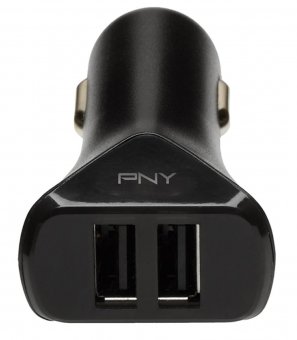 PNY DUAL USB CAR CHARGER BLACK 5 VOLT DC OUTPUT AT 3.4A 
