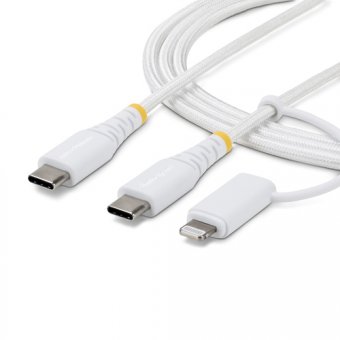 StarTech.com - Câble USB - USB-C (M) pour USB-C (M) - USB 2.0 - 1 m - passif, USB Power Delivery (60W), Alimentation USB (30 W), robuste, jusqu'à 480 Mbps, 2 en 1 - blanc 