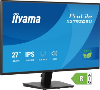 iiyama ProLite X2792QSU-B1 - Écran LED - 27" - 2560 x 1440 WQHD @ 70 Hz - IPS - 350 cd/m² - 1000:1 - 5 ms - HDMI, DVI, DisplayPort - haut-parleurs - noir, mat 