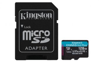 Kingston Canvas Go! Plus - Carte mémoire flash (adaptateur microSDXC vers SD inclus(e)) - 128 Go - A2 / Video Class V30 / UHS-I U3 / Class10 - microSDXC UHS-I 