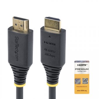 StarTech.com 1.6ft (50cm) Premium Certified High Speed HDMI Cable, 4K60Hz - Premium High speed - câble HDMI avec Ethernet - HDMI mâle pour HDMI mâle - 50 cm - noir - passif, support pour 4K60Hz 