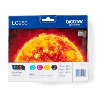 Brother LC980VALBPDR - Pack de 4 - noir, jaune, cyan, magenta - original - blister - cartouche d'encre - pour Brother DCP-145, 163, 165, 195, 365, 373, 375, 377, MFC-250, 290, 295, 297 