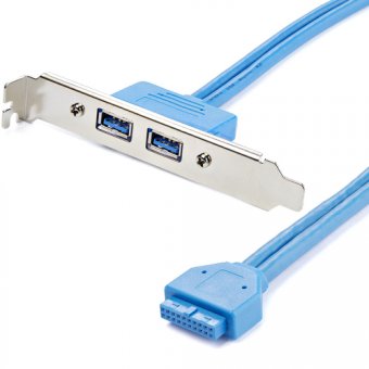 StarTech.com Câble adaptateur USB 3.0 IDC 20 broches vers plaque à 2 ports USB A encastrés - 1x IDC femelle - 2x USB 3.0 A femelles - Panneau USB - USB type A (F) pour IDC 20 broches (F) - 50 cm - bleu - pour P/N: PEXUSB312A1C1H, PEXUSB312A2C2V, PEXUSB312 
