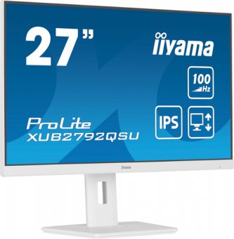 iiyama ProLite XUB2792QSU-W6 - Écran LED - 27" - 2560 x 1440 QHD @ 100 Hz - IPS - 250 cd/m² - 1300:1 - 0.4 ms - HDMI, DisplayPort - haut-parleurs - blanc, mat 