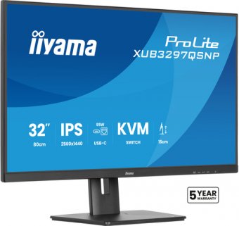 iiyama ProLite XUB3297QSNP-B1 - Écran LED - 32" (31.5" visualisable) - 2560 x 1440 QHD @ 100 Hz - IPS - 350 cd/m² - 1000:1 - 1 ms - HDMI, DisplayPort, USB-C - haut-parleurs - noir, mat 