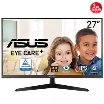 ASUS Eye Care VY27UQ - Écran LED - 27" - 3840 x 2160 4K UHD (2160p) @ 60 Hz - IPS - 350 cd/m² - 1000:1 - HDR10 - 5 ms - 2xHDMI, DisplayPort - haut-parleurs - noir 