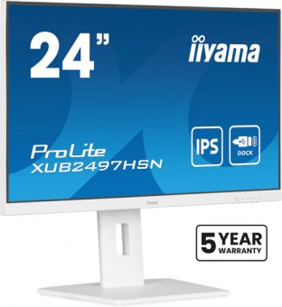 iiyama ProLite XUB2497HSN-W2 - Écran LED - 24" (23.8" visualisable) - 1920 x 1080 Full HD (1080p) @ 100 Hz - IPS - 300 cd/m² - 1300:1 - 1 ms - HDMI, DisplayPort, USB-C - haut-parleurs - blanc, mat 