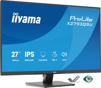 iiyama ProLite X2793QSU-B1 - Écran LED - 27" - 2560 x 1440 QHD @ 75 Hz - IPS - 350 cd/m² - 1000:1 - 1 ms - HDMI, DisplayPort - haut-parleurs - noir, mat 