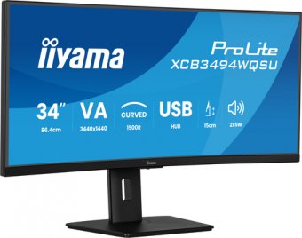 iiyama ProLite XCB3494WQSU-B1 - Écran LED - incurvé - 34" - 3440 x 1440 UWQHD @ 120 Hz - VA - 350 cd/m² - 3000:1 - 0.4 ms - HDMI, DisplayPort, USB-C - haut-parleurs - noir mat 