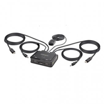 StarTech.com Switch KVM à Câble Hybride USB-C DisplayPort 2 Ports, 4K60Hz - Commutateur écran-clavier-souris/audio - compact - 2 x KVM / audio - 1 utilisateur local - de bureau 