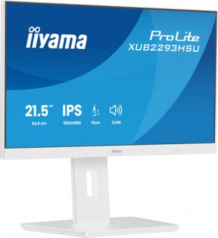 iiyama ProLite XUB2293HSU-W7 - Écran LED - 22" (21.5" visualisable) - 1920 x 1080 Full HD (1080p) @ 100 Hz - IPS - 250 cd/m² - 1000:1 - 1 ms - HDMI, DisplayPort - haut-parleurs - blanc, mat 