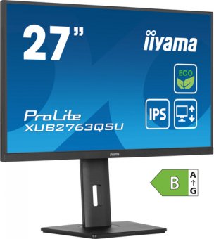 iiyama ProLite XUB2763QSU-B1 - Écran LED - 27" - 2560 x 1440 QHD @ 100 Hz - IPS - 350 cd/m² - 1500:1 - 2 ms - HDMI, DisplayPort - haut-parleurs - noir, mat 
