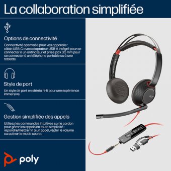Poly Blackwire 5220 - micro-casque - USB-C, jack 3,5mm 