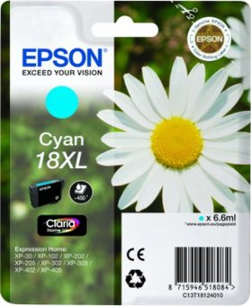 Epson 18XL - XL - cyan - original - emballage coque avec alarme radioélectrique/ acoustique - cartouche d'encre - pour Expression Home XP-212, 215, 225, 312, 315, 322, 325, 412, 415, 422, 425 