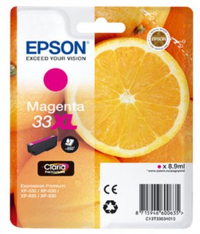 Epson 33XL - 8.9 ml - XL - magenta - original - blister - cartouche d'encre - pour Expression Home XP-635, 830, Expression Premium XP-530, 540, 630, 635, 640, 645, 830, 900 