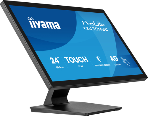 iiyama ProLite T2438MSC-B2 - Écran LED - 24" (23.8" visualisable) - écran tactile - 1920 x 1080 Full HD (1080p) @ 120 Hz - IPS - 600 cd/m² - 1300:1 - 5 ms - HDMI, DisplayPort - haut-parleurs - noir, mat 