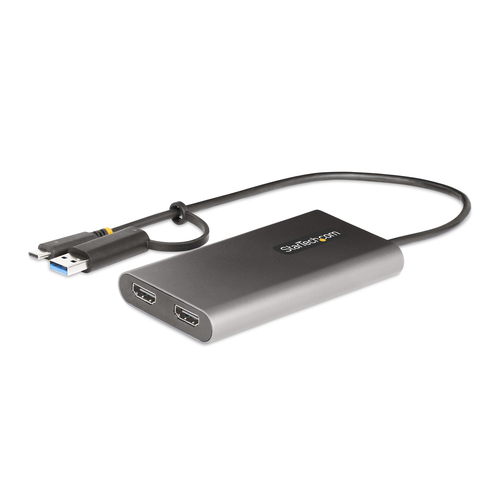 StarTech.com Adaptateur USB-C vers Double HDMI - 4K 60Hz - 100W PD - Adaptateur vidéo - Conformité TAA - USB type A, USB-C mâle pour 2 x 19 pin HDMI Type A, USB-C femelle - 30 cm - gris - support 4K, actif 
