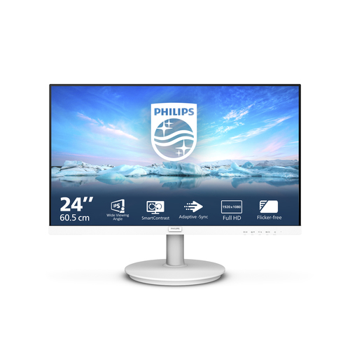 Philips V-line 241V8AW - Écran LED - 24" (23.8" visualisable) - 1920 x 1080 Full HD (1080p) @ 75 Hz - IPS - 250 cd/m² - 1000:1 - 4 ms - HDMI, VGA - haut-parleurs - blanc texturé 